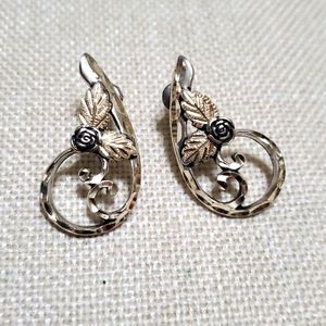 Sterling Silver 925 Flower Rose Leaves Earrings